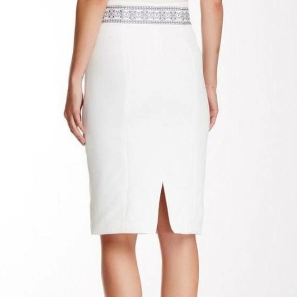 Champagne & Strawberries /Anthro White Embroidered Pencil Skirt Size Medium - Picture 2 of 8